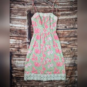Lilly Pulitzer Vtg Sun Dress Barbiecore Size 4 Floral Pinks Green Antiqu…
